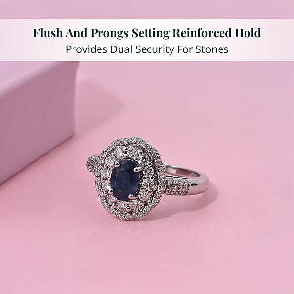 Shop Lc Premium Kanchanaburi Blue Sapphire And SI Luxuriant Lab Grown Diamond 1.65 Ctw Crown Radiance Ring In 10K White Gold