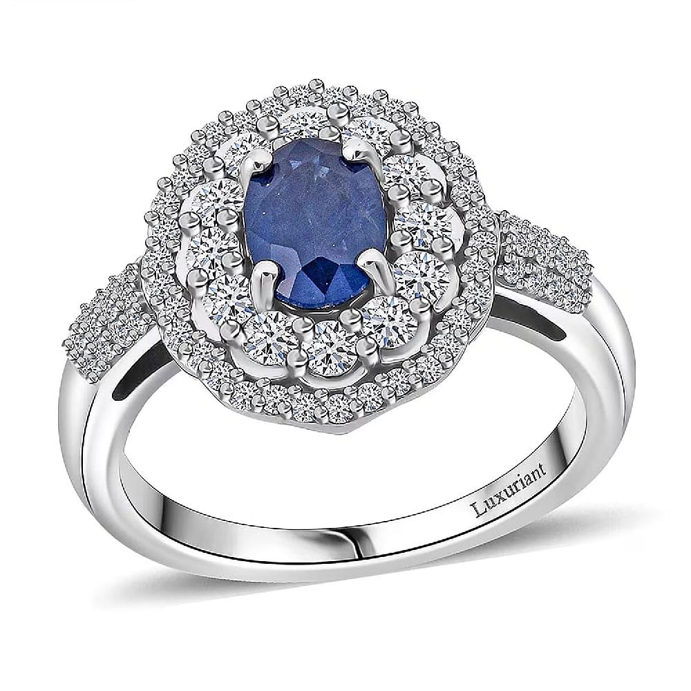 shop lc Premium Kanchanaburi Blue Sapphire and SI Luxuriant Lab Grown Diamond 1.65 ctw Crown Radiance Ring in 10K White Gold