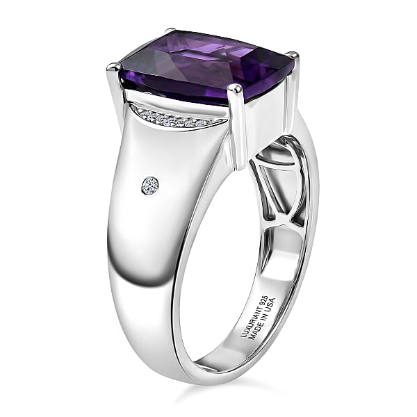 Shop Lc Premium Lusaka Amethyst And Luxuriant Lab Grown Diamond G-H SI 7.00 Ctw Men's Ring In Rhodium Over Sterling Silver