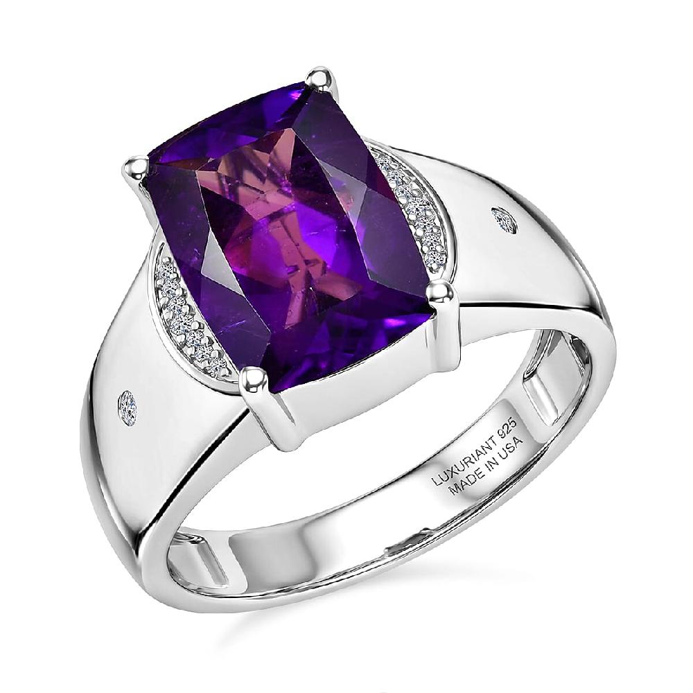 shop lc Premium Lusaka Amethyst and Luxuriant Lab Grown Diamond G-H SI 7.00 ctw Men's Ring in Rhodium Over Sterling Silver