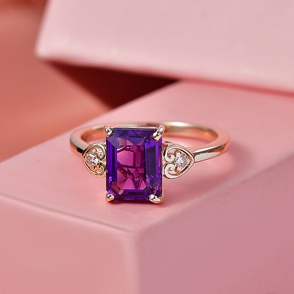 Shop Lc Premium Lusaka Amethyst And Luxuriant Lab Grown Pink Diamond E-F VS 2.40 Ctw Elegant Heart Ring In 18K Vermeil Rose Gold Over Sterling Silver