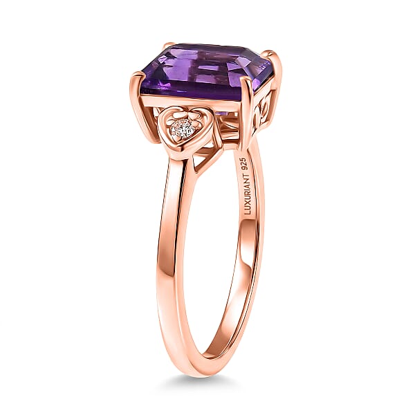 Shop Lc Premium Lusaka Amethyst And Luxuriant Lab Grown Pink Diamond E-F VS 2.40 Ctw Elegant Heart Ring In 18K Vermeil Rose Gold Over Sterling Silver