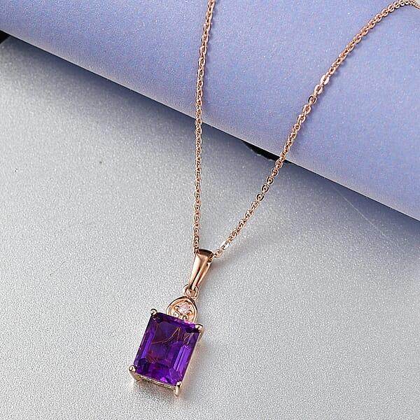 Shop Lc Premium Lusaka Amethyst And Luxuriant Lab Grown Pink Diamond E-F VS 2.40 Ctw Elegant Heart Pendant Necklace In 18K Vermeil Rose Gold Over Sterling Silver 20 Inches