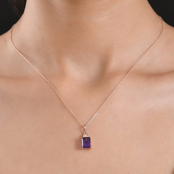 Shop Lc Premium Lusaka Amethyst And Luxuriant Lab Grown Pink Diamond E-F VS 2.40 Ctw Elegant Heart Pendant Necklace In 18K Vermeil Rose Gold Over Sterling Silver 20 Inches