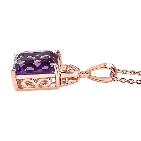 Shop Lc Premium Lusaka Amethyst And Luxuriant Lab Grown Pink Diamond E-F VS 2.40 Ctw Elegant Heart Pendant Necklace In 18K Vermeil Rose Gold Over Sterling Silver 20 Inches