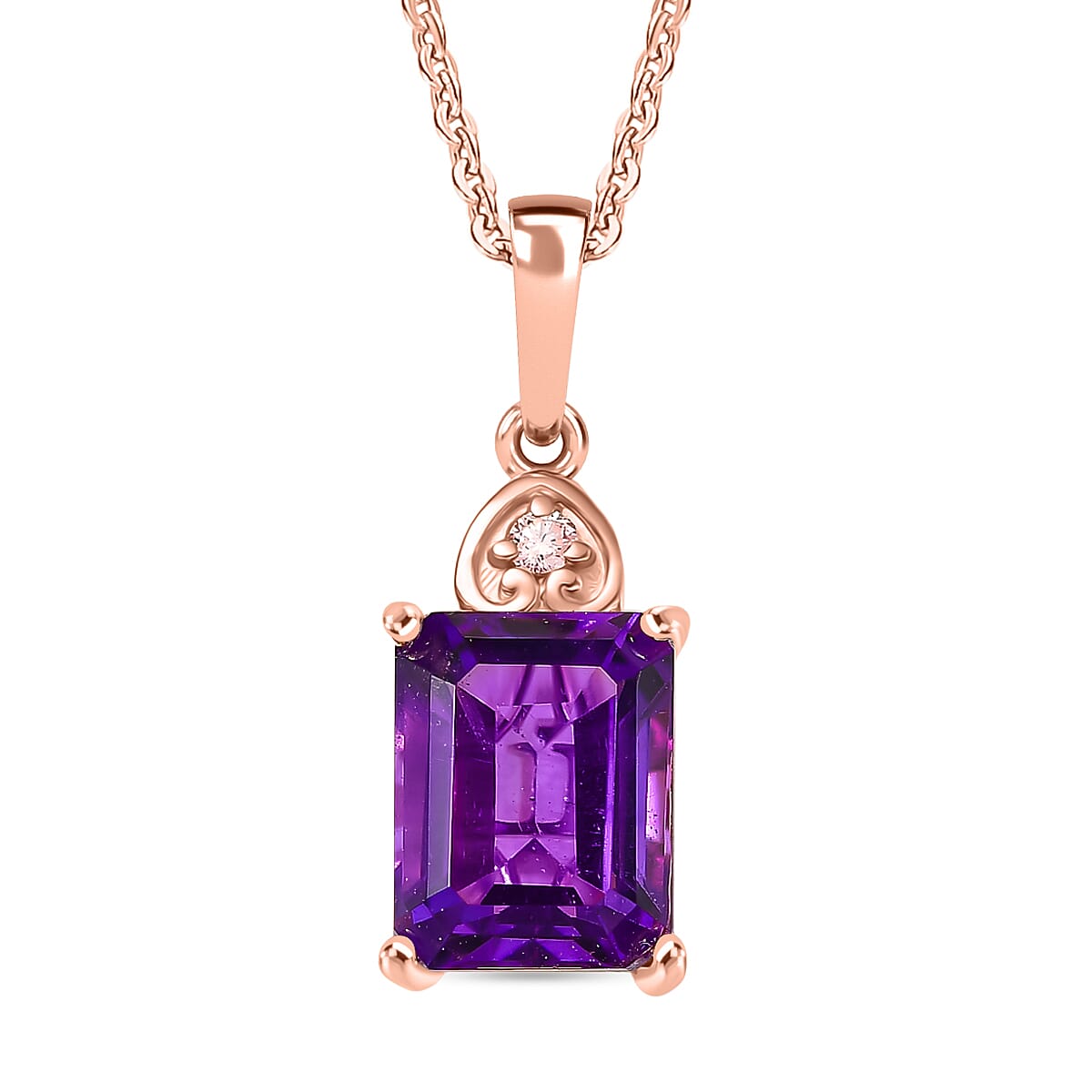 shop lc Premium Lusaka Amethyst and Luxuriant Lab Grown Pink Diamond E-F VS 2.40 ctw Elegant Heart Pendant Necklace in 18K Vermeil Rose Gold Over Sterling Silver 20 Inches