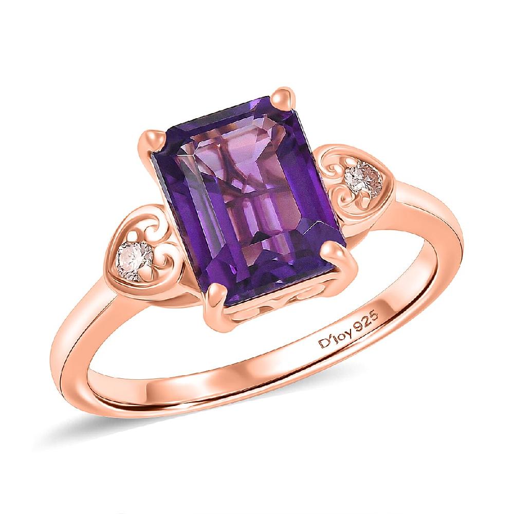 shop lc Premium Lusaka Amethyst and Luxuriant Lab Grown Pink Diamond E-F VS 2.40 ctw Elegant Heart Ring in 18K Vermeil Rose Gold Over Sterling Silver