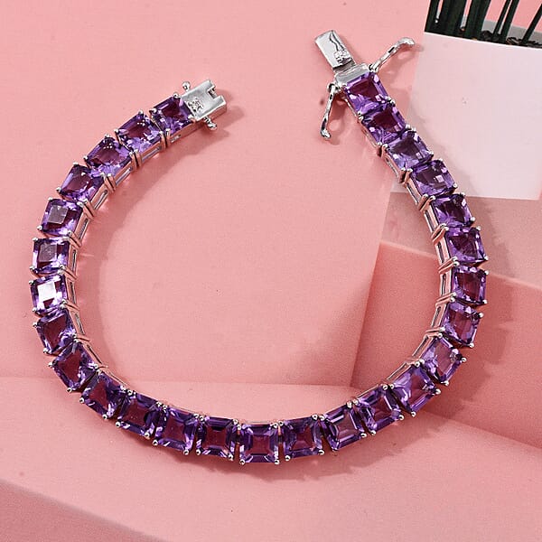 Shop Lc Premium Lusaka Amethyst Luxuriant Lab Grown Diamond G-H SI 28.60 Ctw Tennis Bracelet In Rhodium Over Sterling Silver (7.25 In) (Del. In 10-12 Days)