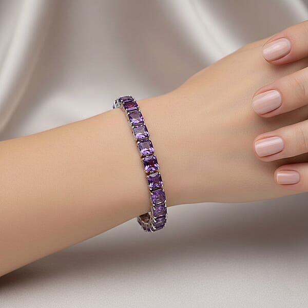 Shop Lc Premium Lusaka Amethyst Luxuriant Lab Grown Diamond G-H SI 28.60 Ctw Tennis Bracelet In Rhodium Over Sterling Silver (7.25 In) (Del. In 10-12 Days)