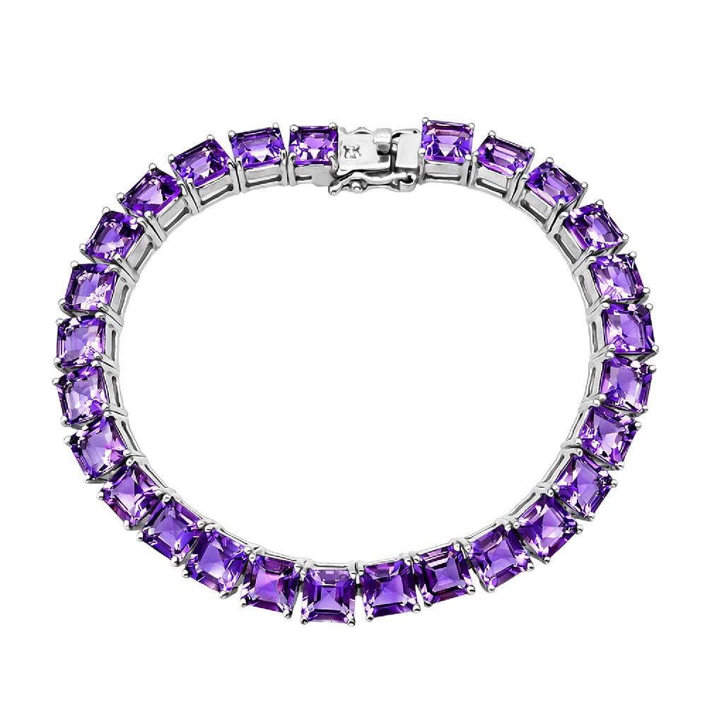 shop lc Premium Lusaka Amethyst Luxuriant Lab Grown Diamond G-H SI 28.60 ctw Tennis Bracelet in Rhodium Over Sterling Silver (7.25 In) (Del. in 10-12 Days)
