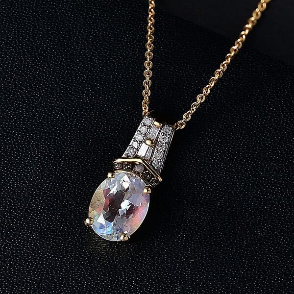 Shop Lc Premium Malagasy Moonstone Natural Champagne And White Diamond 2.00 Ctw Pendant Necklace In 18K Vermeil Yellow Gold Over Sterling Silver 20 Inches