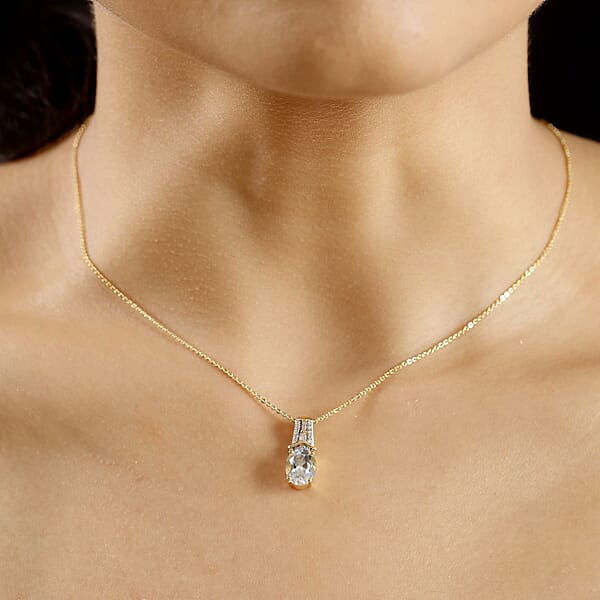 Shop Lc Premium Malagasy Moonstone Natural Champagne And White Diamond 2.00 Ctw Pendant Necklace In 18K Vermeil Yellow Gold Over Sterling Silver 20 Inches