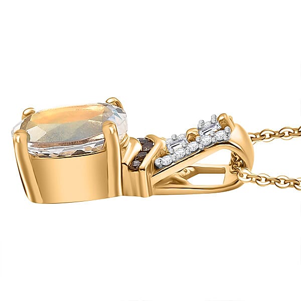 Shop Lc Premium Malagasy Moonstone Natural Champagne And White Diamond 2.00 Ctw Pendant Necklace In 18K Vermeil Yellow Gold Over Sterling Silver 20 Inches