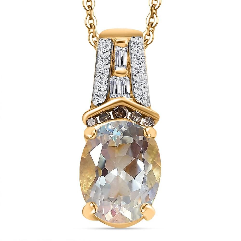 shop lc Premium Malagasy Moonstone Natural Champagne and White Diamond 2.00 ctw Pendant Necklace in 18K Vermeil Yellow Gold Over Sterling Silver 20 Inches