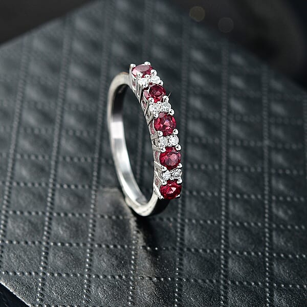 Shop Lc Premium Malawi Magenta Garnet And Luxuriant Lab Grown Diamond G-H SI 0.90 Ctw Moonlit Spark Ring In Rhodium Over Sterling Silver