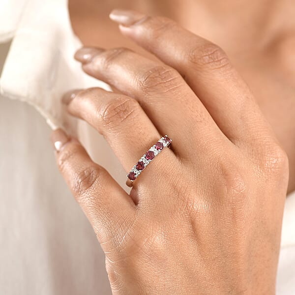 Shop Lc Premium Malawi Magenta Garnet And Luxuriant Lab Grown Diamond G-H SI 0.90 Ctw Moonlit Spark Ring In Rhodium Over Sterling Silver