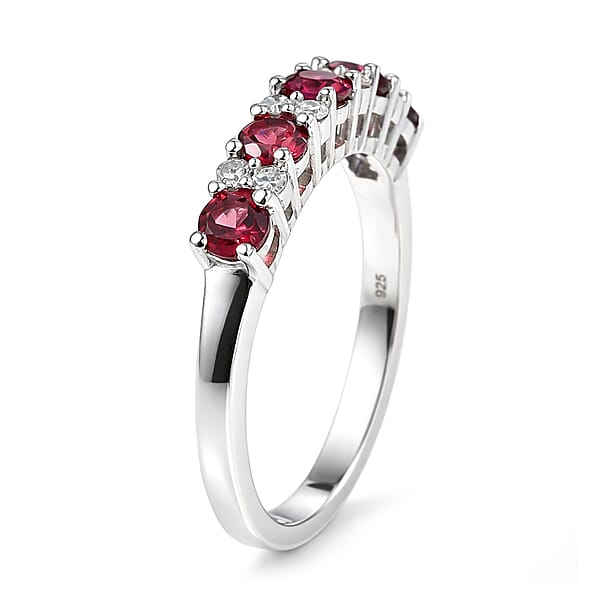 Shop Lc Premium Malawi Magenta Garnet And Luxuriant Lab Grown Diamond G-H SI 0.90 Ctw Moonlit Spark Ring In Rhodium Over Sterling Silver