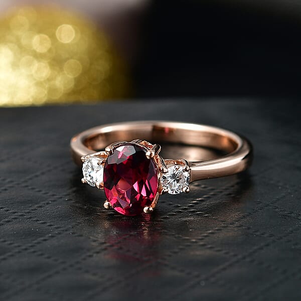Shop Lc Premium Malawi Magenta Garnet And Luxuriant Lab Grown Diamond G-H SI 1.70 Ctw Solace Ring In 18K Vermeil Rose Gold Over Sterling Silver