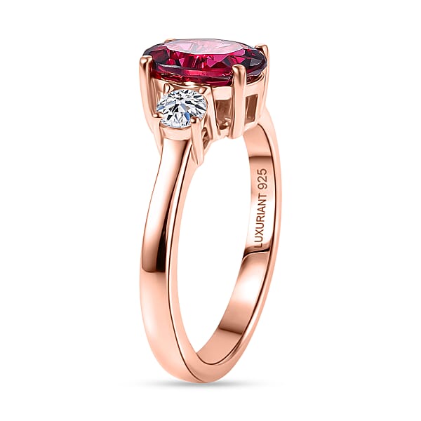 Shop Lc Premium Malawi Magenta Garnet And Luxuriant Lab Grown Diamond G-H SI 1.70 Ctw Solace Ring In 18K Vermeil Rose Gold Over Sterling Silver