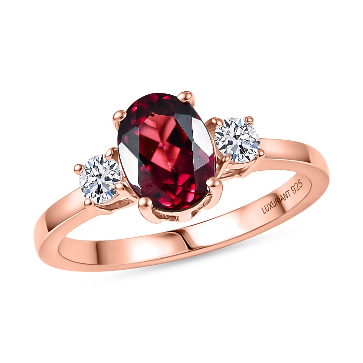 shop lc Premium Malawi Magenta Garnet and Luxuriant Lab Grown Diamond G-H SI 1.70 ctw Solace Ring in 18K Vermeil Rose Gold Over Sterling Silver