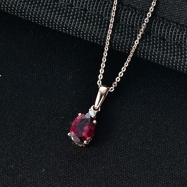 Shop Lc Premium Malawi Magenta Garnet And Luxuriant Lab Grown Diamond G-H SI 1.50 Ctw Solace Pendant Necklace In 18K Vermeil Rose Gold Over Sterling Silver 20 Inches