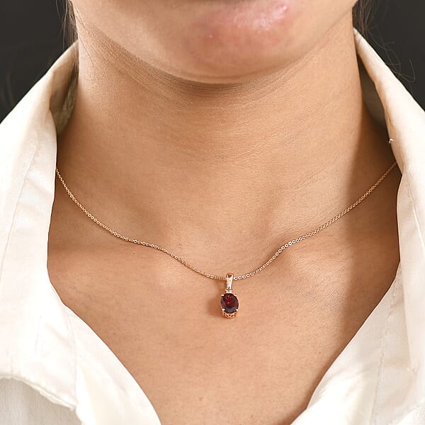 Shop Lc Premium Malawi Magenta Garnet And Luxuriant Lab Grown Diamond G-H SI 1.50 Ctw Solace Pendant Necklace In 18K Vermeil Rose Gold Over Sterling Silver 20 Inches