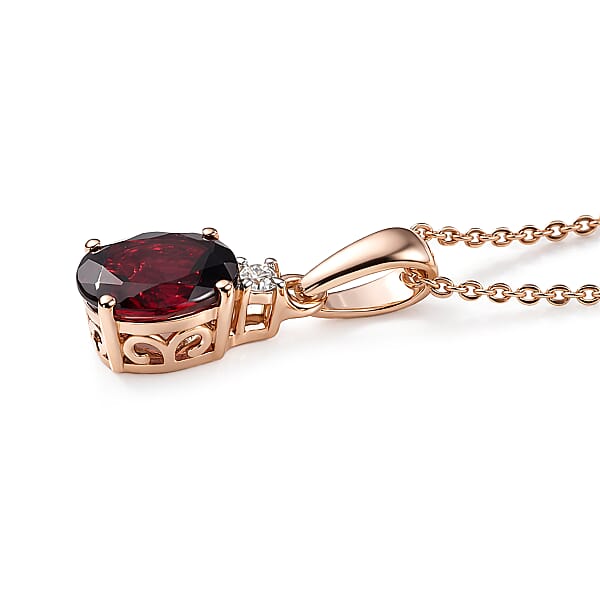 Shop Lc Premium Malawi Magenta Garnet And Luxuriant Lab Grown Diamond G-H SI 1.50 Ctw Solace Pendant Necklace In 18K Vermeil Rose Gold Over Sterling Silver 20 Inches