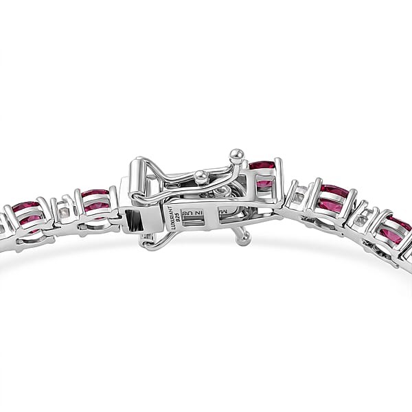 Shop Lc Premium Malawi Magenta Garnet And Luxuriant Lab Grown Diamond G-H SI 7.30 Ctw Moonlit Line Bracelet In Rhodium Over Sterling Silver (7.25 In)