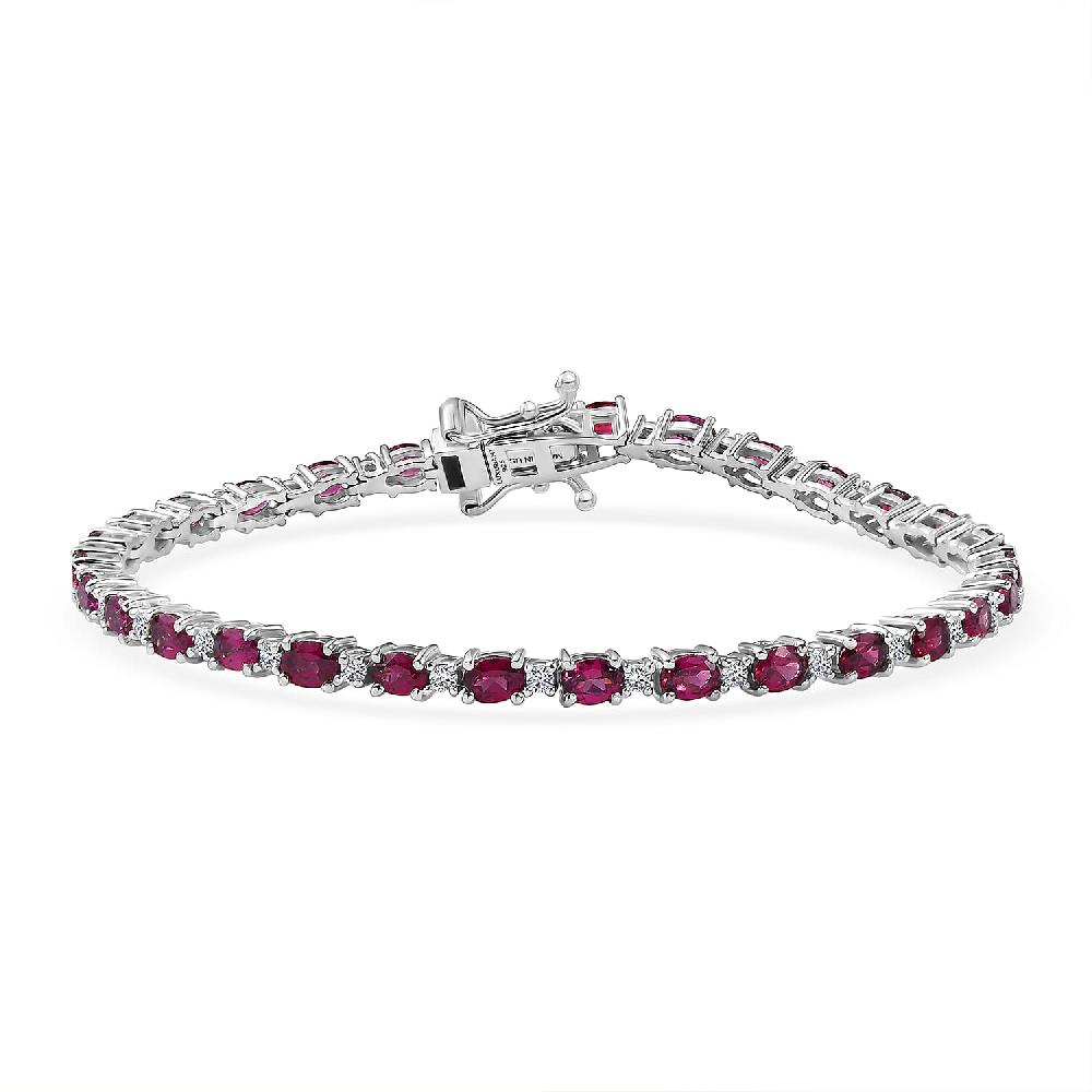 shop lc Premium Malawi Magenta Garnet and Luxuriant Lab Grown Diamond G-H SI 7.30 ctw Moonlit Line Bracelet in Rhodium Over Sterling Silver (7.25 In)