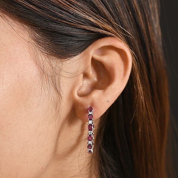 Shop Lc Premium Malawi Magenta Garnet And Luxuriant Lab Grown Diamond G-H SI 4.90 Ctw Moonlit Spark Earrings In Rhodium Over Sterling Silver
