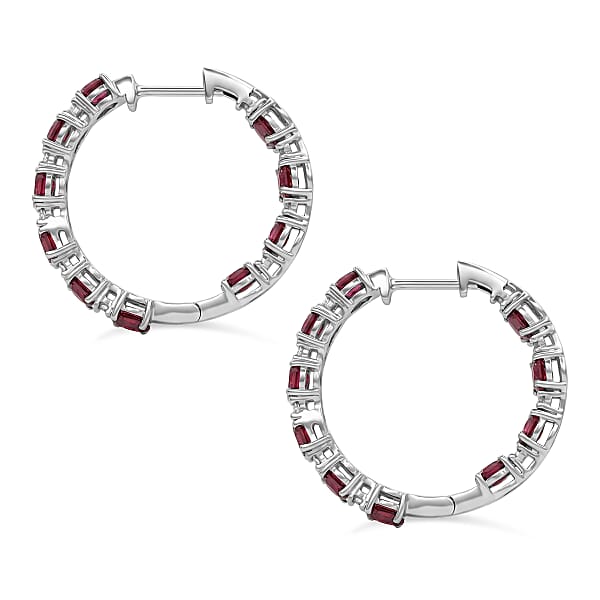 Shop Lc Premium Malawi Magenta Garnet And Luxuriant Lab Grown Diamond G-H SI 4.90 Ctw Moonlit Spark Earrings In Rhodium Over Sterling Silver
