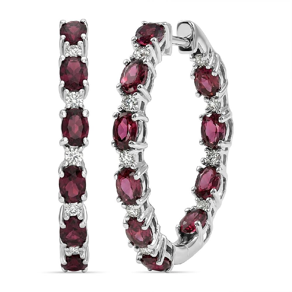 shop lc Premium Malawi Magenta Garnet and Luxuriant Lab Grown Diamond G-H SI 4.90 ctw Moonlit Spark Earrings in Rhodium Over Sterling Silver