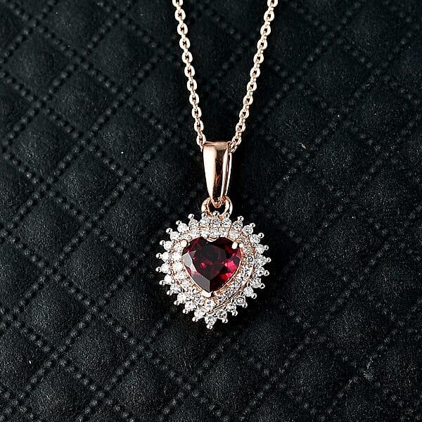 Shop Lc Premium Malawi Magenta Garnet Luxuriant Lab Grown Diamond G-H SI 1.00 Ctw Crown Affair Pendant Necklace In 18K Vermeil Rose Gold Over Sterling Silver 20 Inches