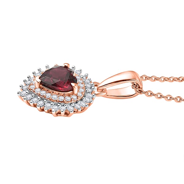 Shop Lc Premium Malawi Magenta Garnet Luxuriant Lab Grown Diamond G-H SI 1.00 Ctw Crown Affair Pendant Necklace In 18K Vermeil Rose Gold Over Sterling Silver 20 Inches