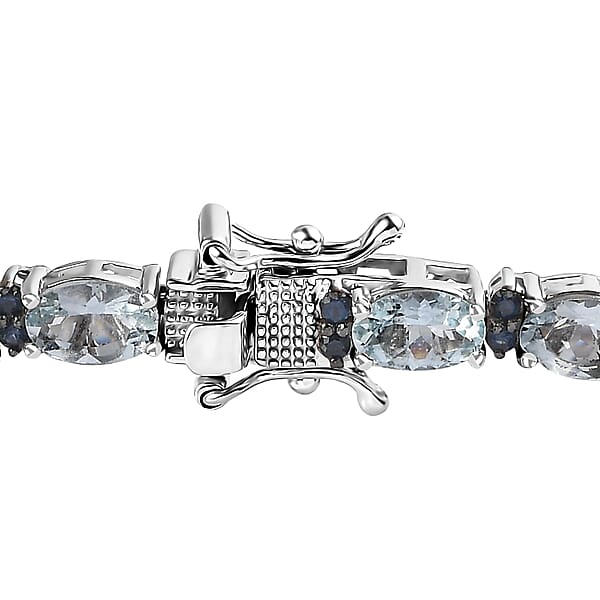Shop Lc Premium Mangoro Aquamarine And Kanchanaburi Blue Sapphire Tennis Bracelet In Platinum Over Sterling Silver (7.25 In) 10.65 Ctw