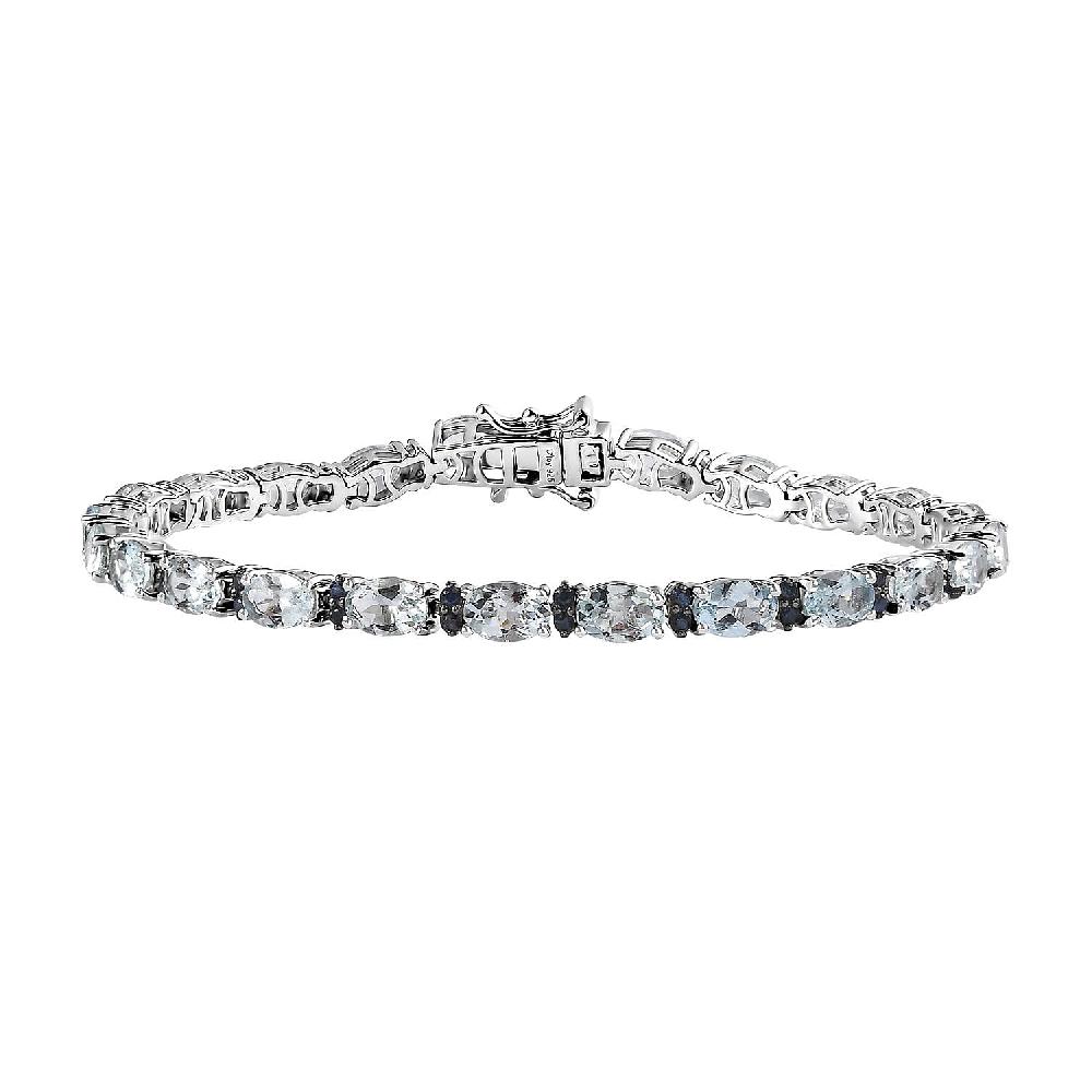 shop lc Premium Mangoro Aquamarine and Kanchanaburi Blue Sapphire Tennis Bracelet in Platinum Over Sterling Silver (7.25 In) 10.65 ctw