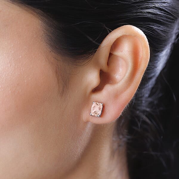 Shop Lc Premium Marropino Morganite 4.25 Ctw Solitaire Stud Earrings In Platinum Over Sterling Silver (Del. In 10-12 Days)