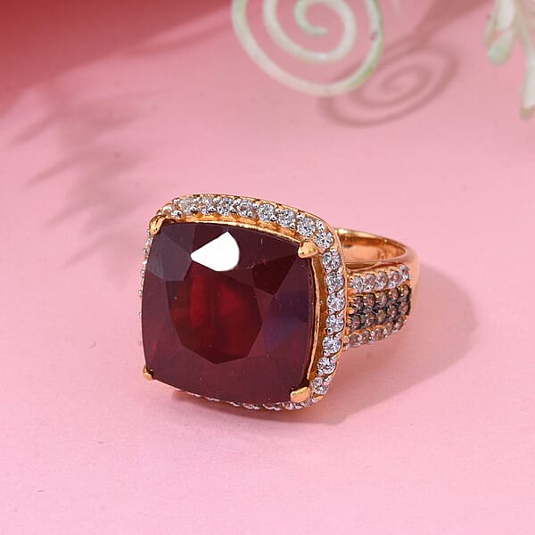 Shop Lc Premium Niassa Ruby (FF) And Multi Gemstone 21.90 Ctw Royal Reflection Ring In 18K Vermeil Yellow Gold Over Sterling Silver