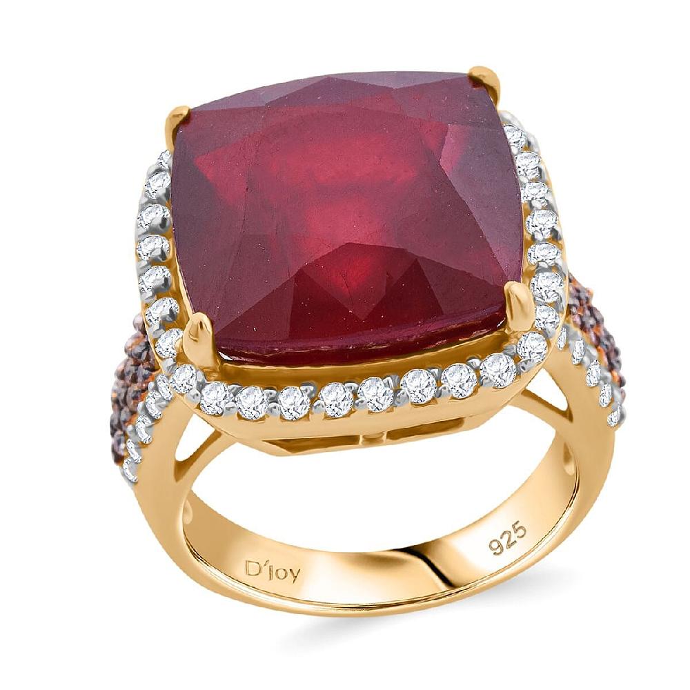 shop lc Premium Niassa Ruby (FF) and Multi Gemstone 21.90 ctw Royal Reflection Ring in 18K Vermeil Yellow Gold Over Sterling Silver