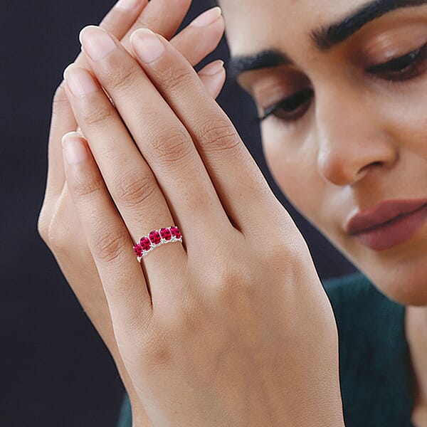 Shop Lc Premium Ouro Fino Rubellite 2.25 Ctw 2.30 Ctw 5 Stone Ring In Platinum Over Sterling Silver (Del. In 10-12 Days)