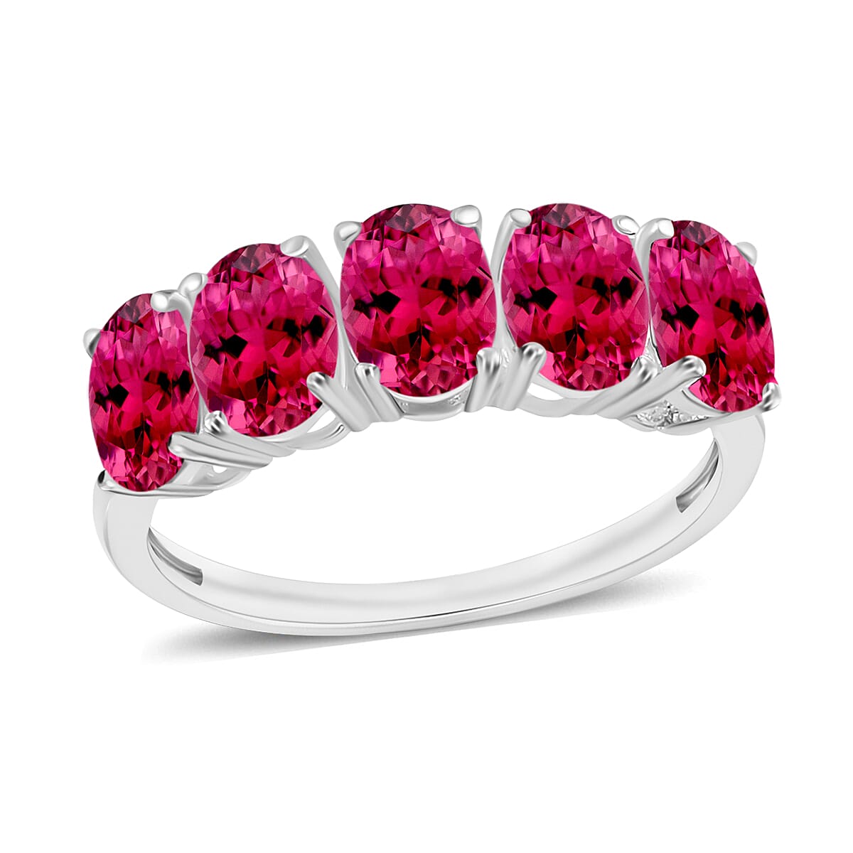 shop lc Premium Ouro Fino Rubellite 2.25 ctw 2.30 ctw 5 Stone Ring in Platinum Over Sterling Silver (Del. in 10-12 Days)