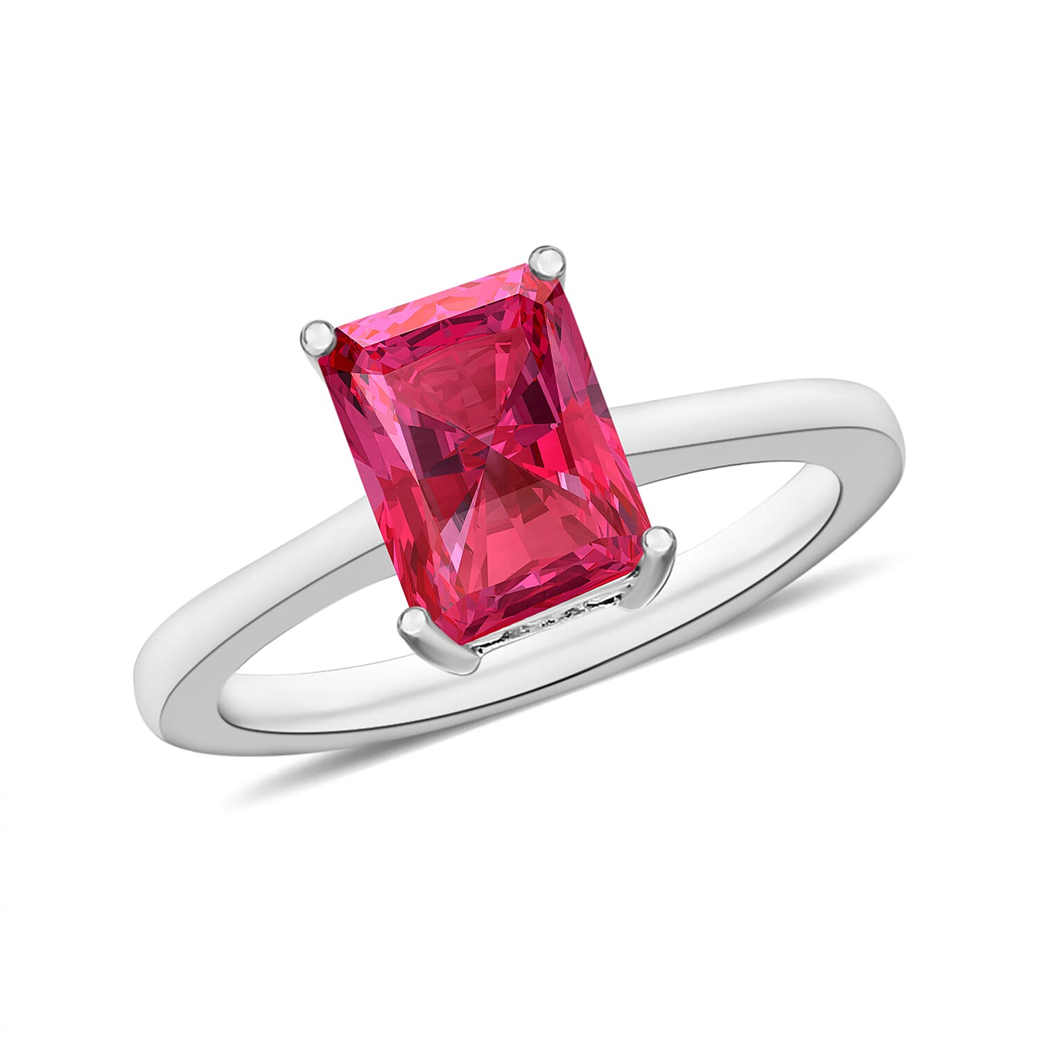 shop lc Premium Ouro Fino Rubellite Solitaire Ring in Platinum Over Sterling Silver 1.35 ctw (Del. in 10-12 Days)