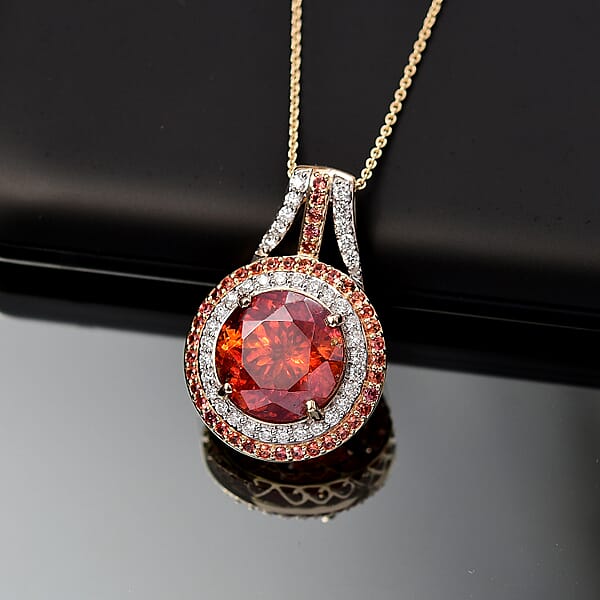 Shop Lc Premium Picos Altos Sphalerite AAA Padparadscha Sapphire Luxuriant Lab Grown Diamond 13.10 Ctw Inferno Royale Pendant Necklace 20 Inches In 10K Yellow Gold 5.80 Grams