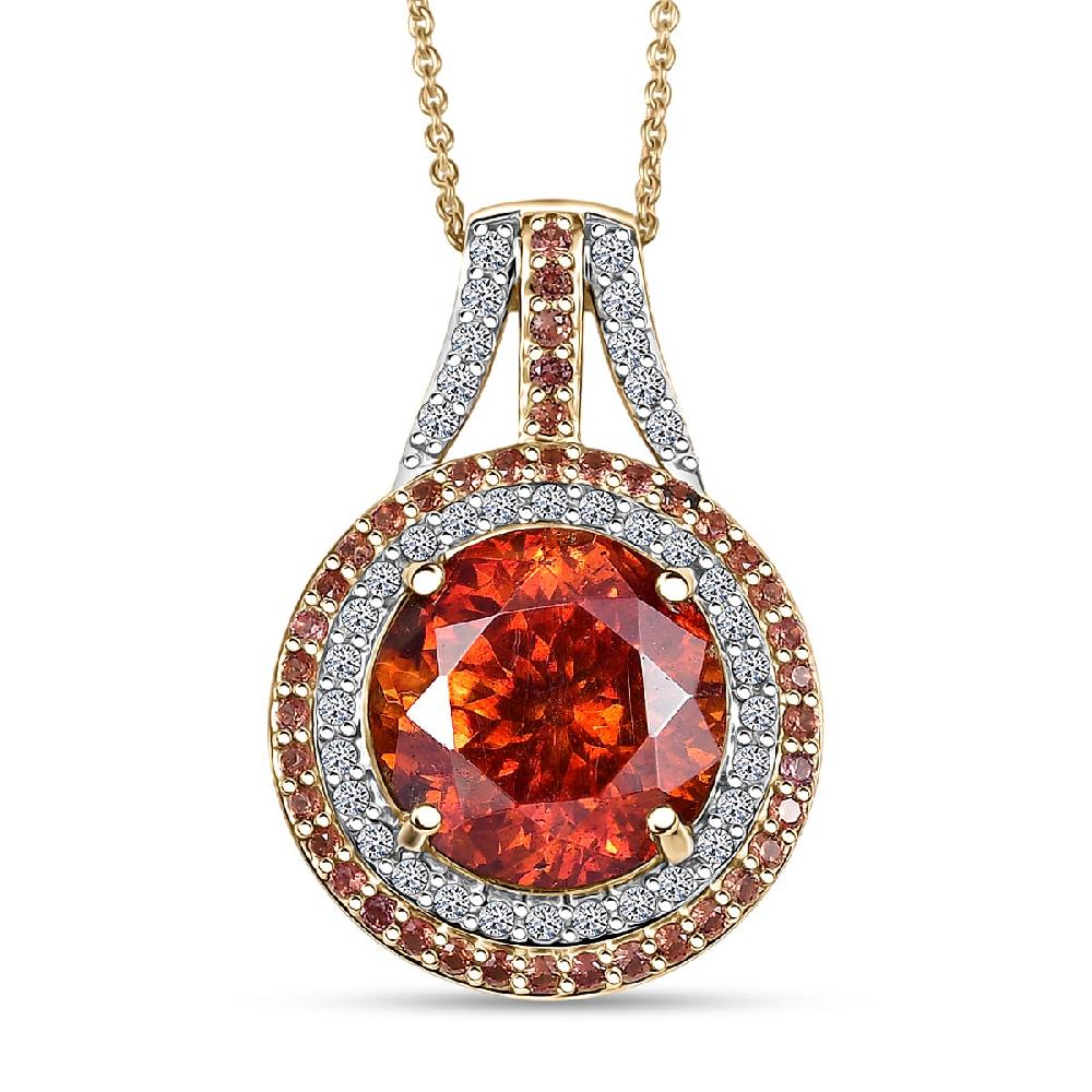 shop lc Premium Picos Altos Sphalerite AAA Padparadscha Sapphire Luxuriant Lab Grown Diamond 13.10 ctw Inferno Royale Pendant Necklace 20 Inches in 10K Yellow Gold 5.80 Grams