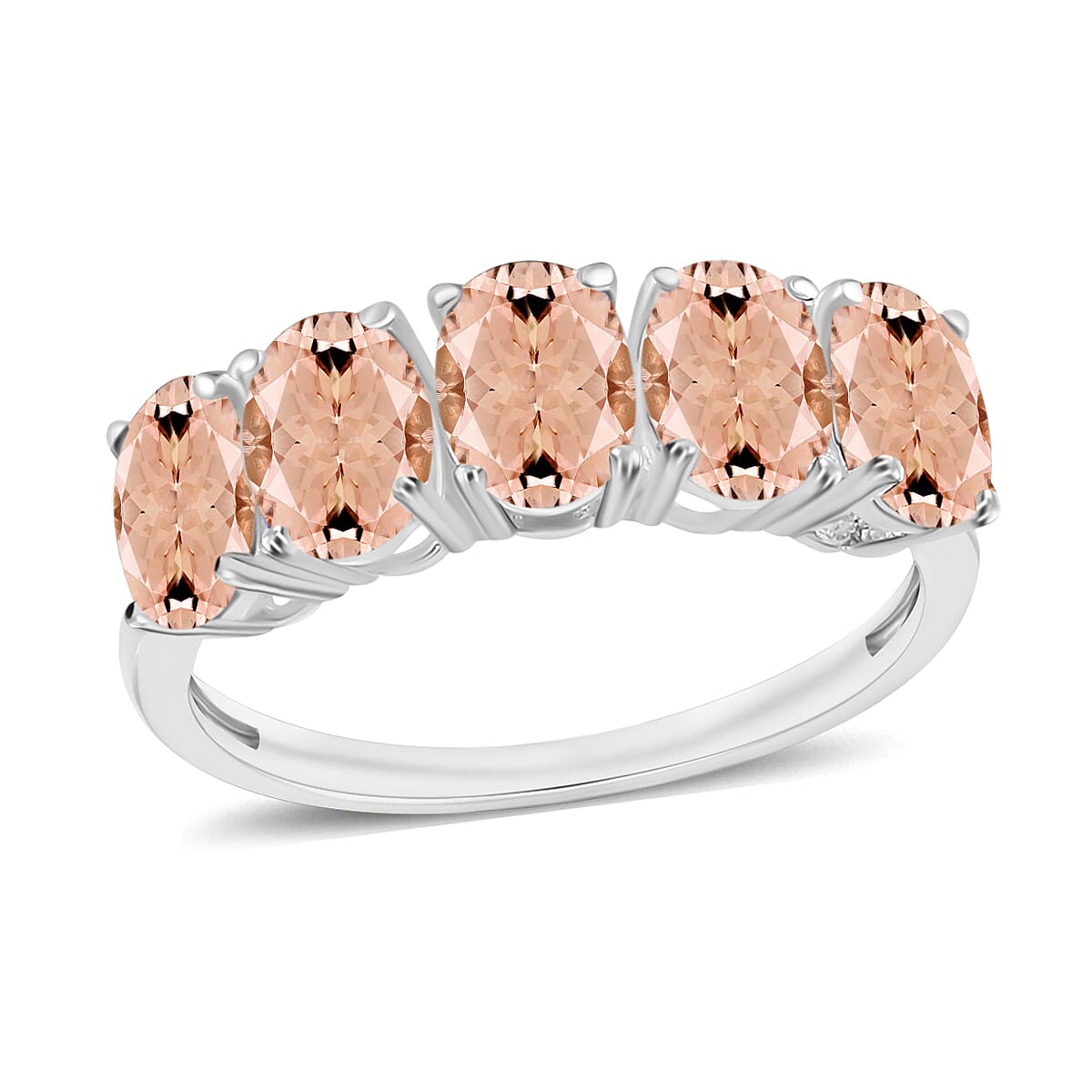 shop lc Premium Pink Morganite 5 Stone Ring in Platinum Over Sterling Silver 2.75 ctw (Del. in 10-12 Days)