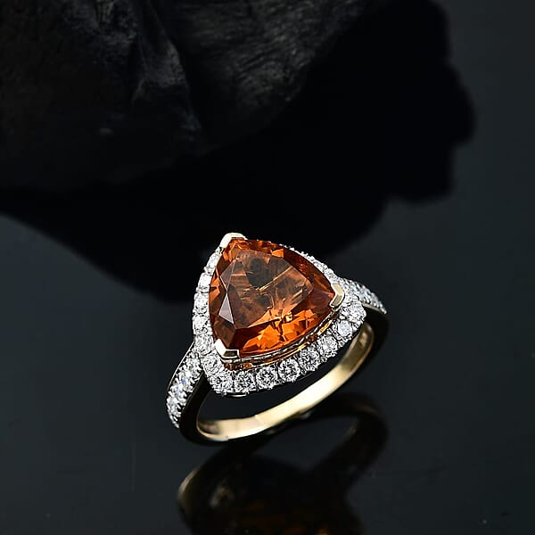 Shop Lc Premium Santa Ana Madeira Citrine And Luxuriant Lab Grown Diamond G-H SI 4.74 Ctw Ring In 10K Yellow Gold