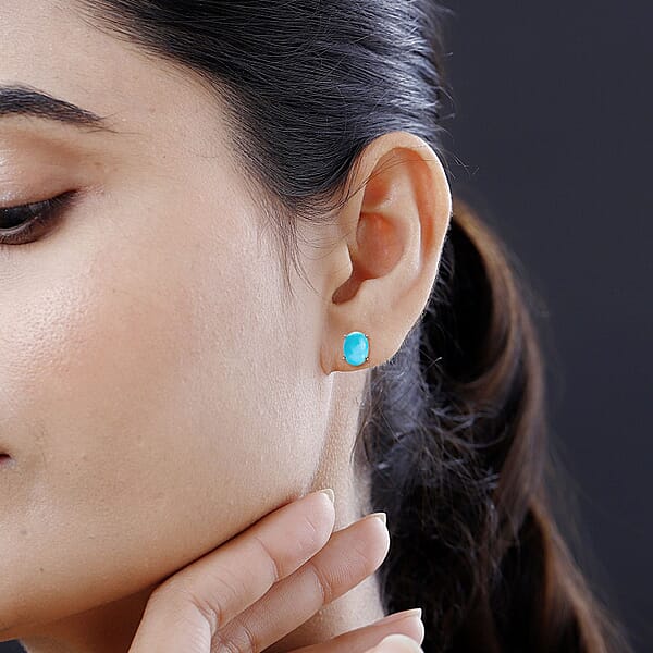 Shop Lc Premium Sleeping Beauty Turquoise 2.35 Ctw Solitaire Stud Earrings In 14K White Gold (Del. In 10-12 Days)