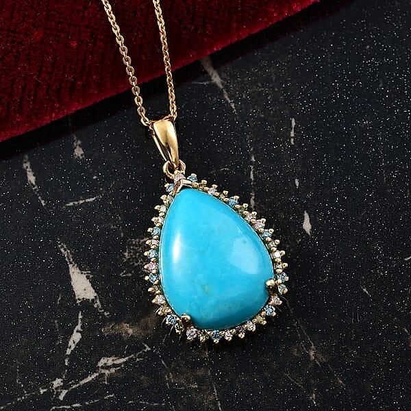 Shop Lc Premium Sleeping Beauty Turquoise And Luxuriant Lab Grown Multi Diamond SI 12.75 Ctw Royal Bloom Fire Pendant Necklace In 18K Vermeil Yellow Gold Over Sterling Silver 20 Inches