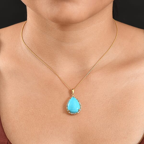 Shop Lc Premium Sleeping Beauty Turquoise And Luxuriant Lab Grown Multi Diamond SI 12.75 Ctw Royal Bloom Fire Pendant Necklace In 18K Vermeil Yellow Gold Over Sterling Silver 20 Inches