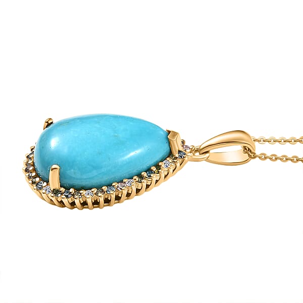 Shop Lc Premium Sleeping Beauty Turquoise And Luxuriant Lab Grown Multi Diamond SI 12.75 Ctw Royal Bloom Fire Pendant Necklace In 18K Vermeil Yellow Gold Over Sterling Silver 20 Inches